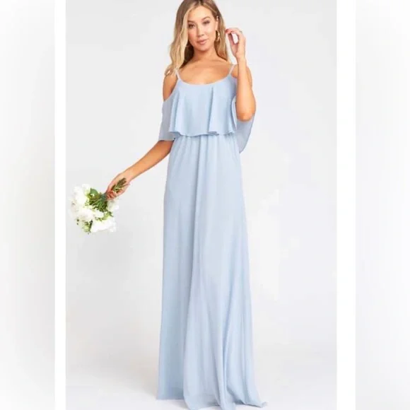 Womens Caitlin Ruffle Maxi Dress, in Steel Blue Chiffon, Size: XS | Show Me Your Mumu
